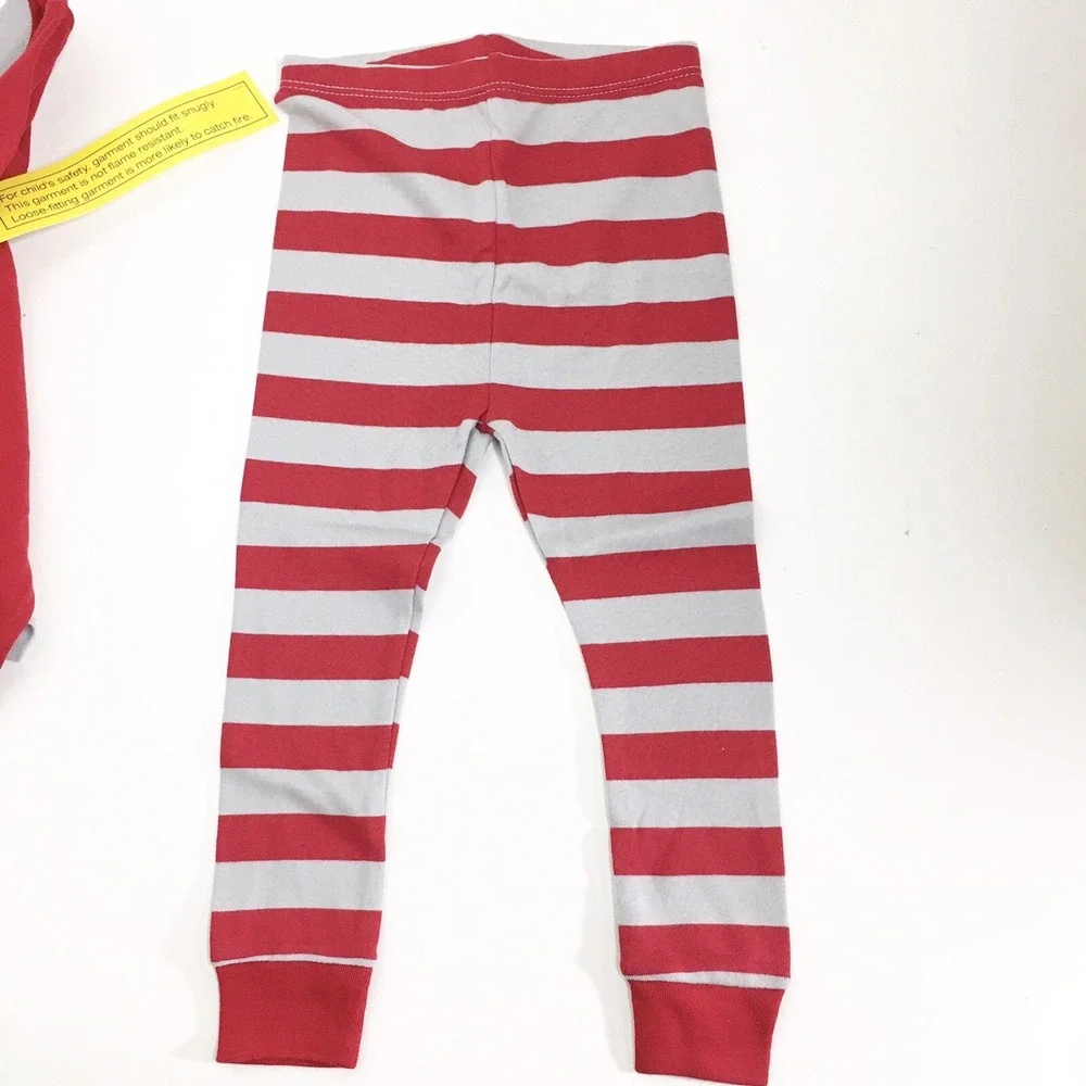 2T Toddler Boys Motorcycle Pajamas Long Sleeve Shirt Pant PJ Set Red Gray Stripe